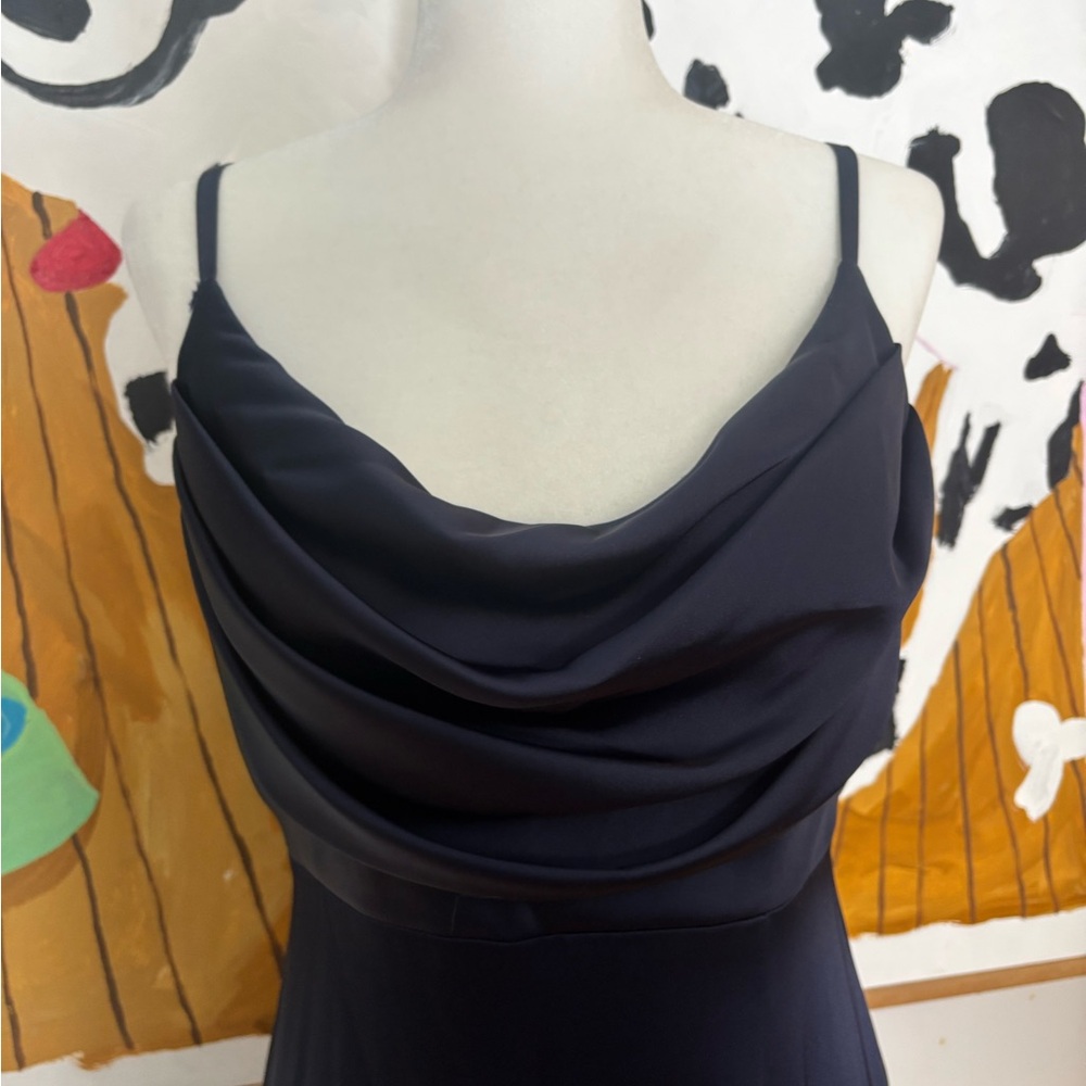 Navy Satin Evening Dress - Picture 4 of 9